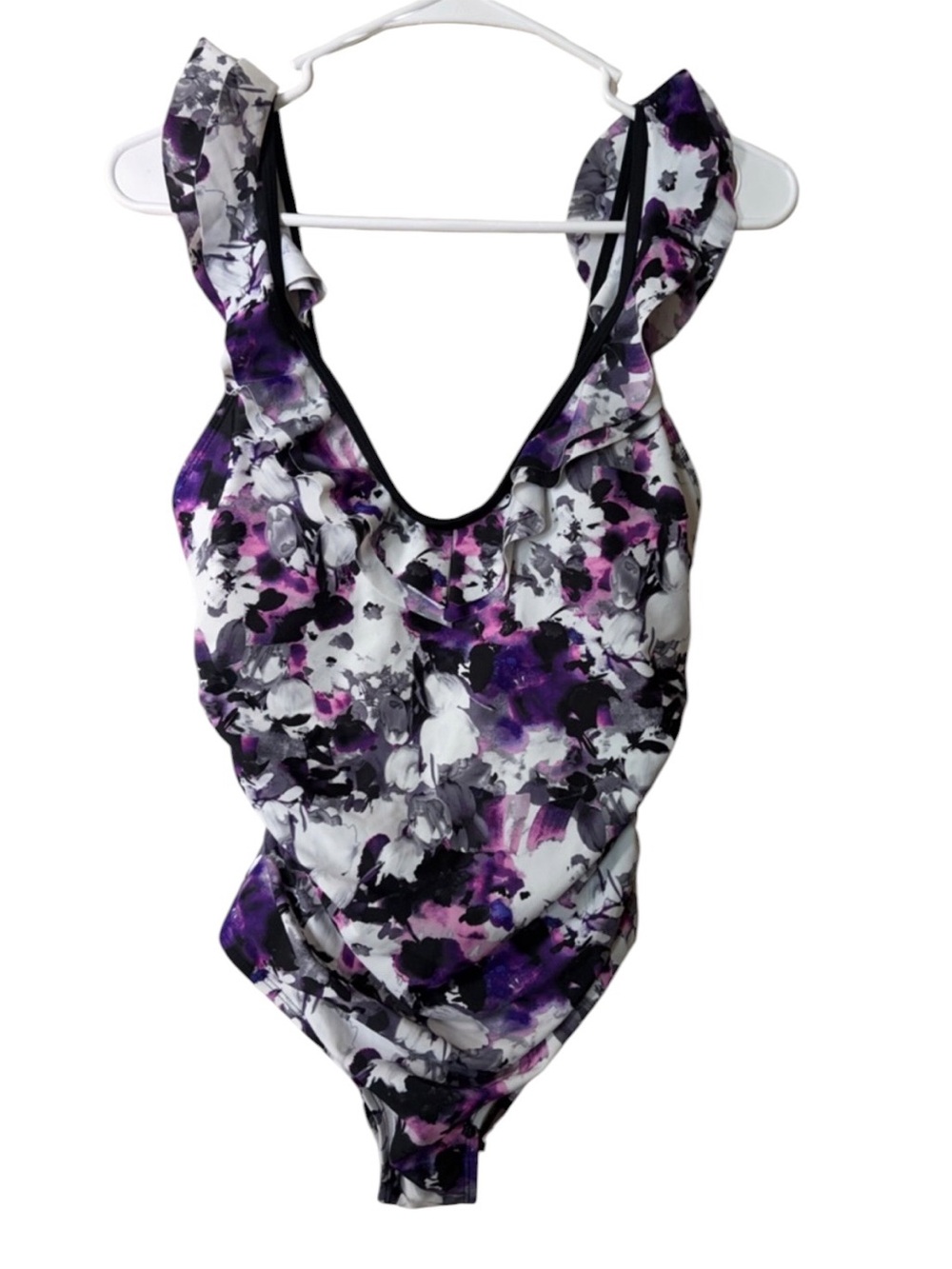SCSKC Purple Floral One-Piece Swimsuit with Ruffle Straps. Size 10. NWT - Picture 2 of 5